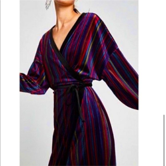 Zara Dresses & Skirts - Zara Trafaluc Velvet Kimono Multi Color - S